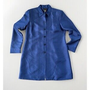Sandra King Moda Seta Silk Long Jacket Blazer Womens Size 10 Blue